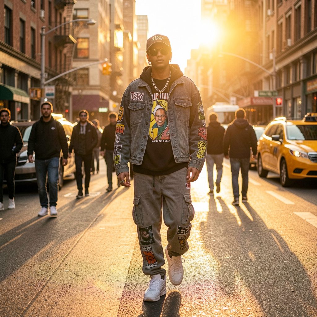 Fashionable person walking in city